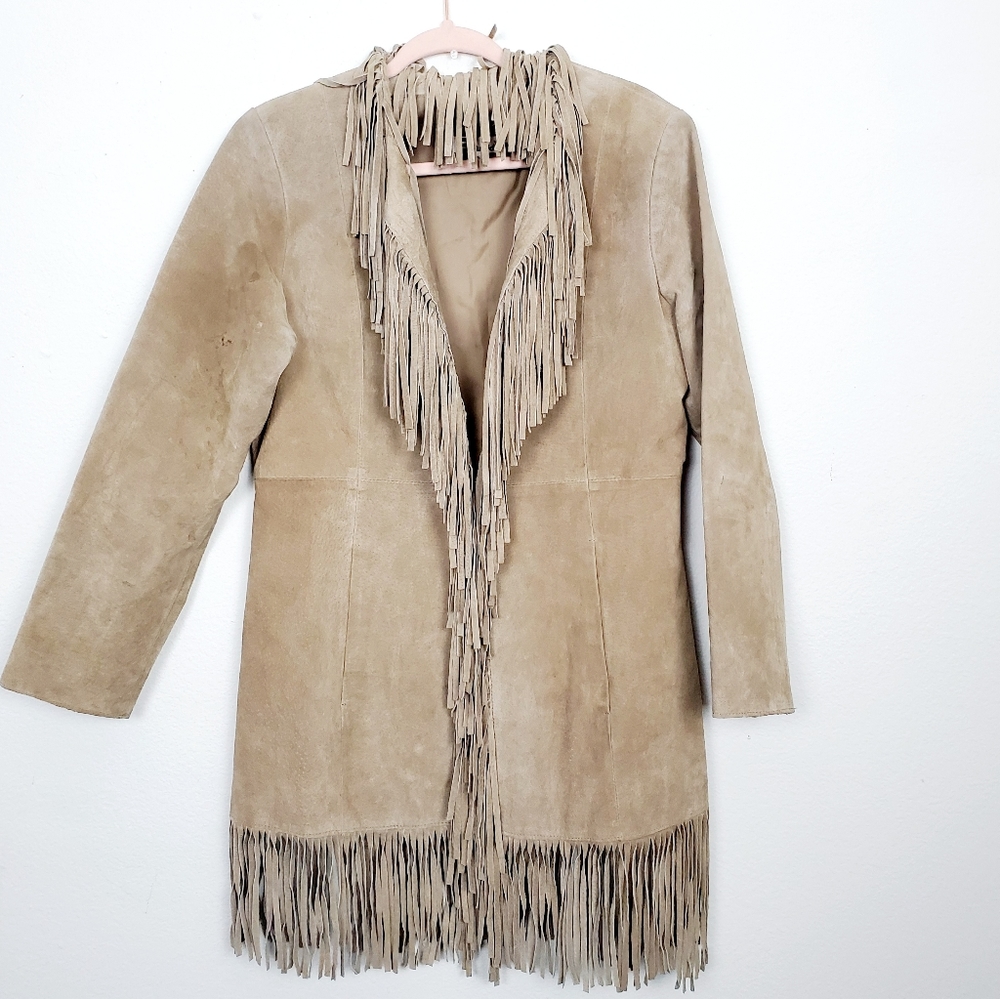 B Lucid Boho Suede Fringe Coat